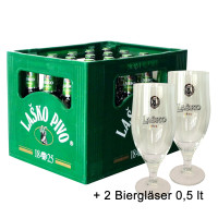 Lasko Zlatorog Bier 0,5 lt x 20 Fl + 2 Stk Biergläser 0,5lt