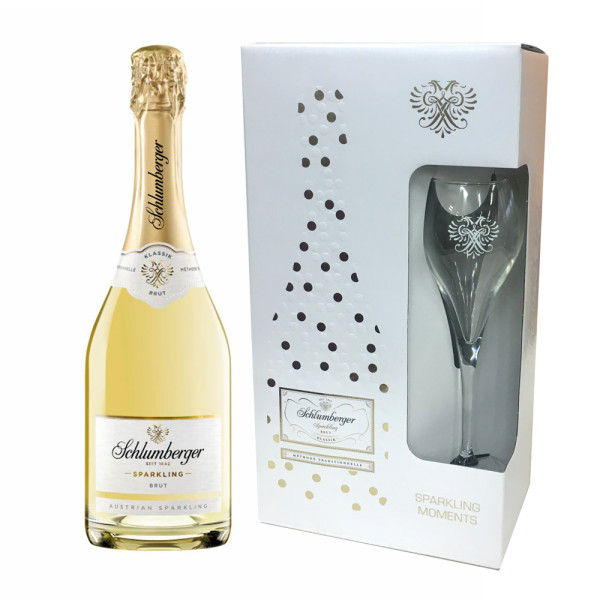 Schlumberger Sparkling Brut 0,75 lt. inklusive 1 Sektglas im Geschenkskarton